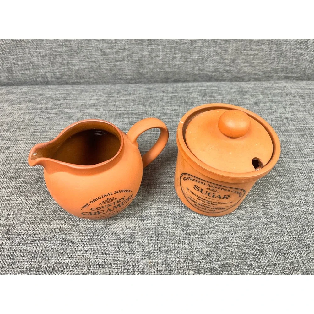 Henry Watson Pottery Original Suffolk Terracotta Creamer and Sugar Canister Set